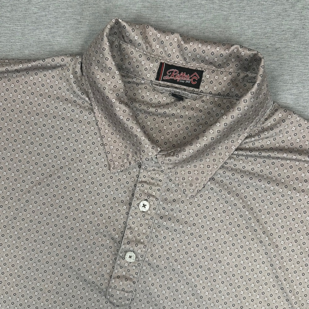 Rafter C Polo Shirt Mens XXL Brown Geometric Diamond Print Performance Short